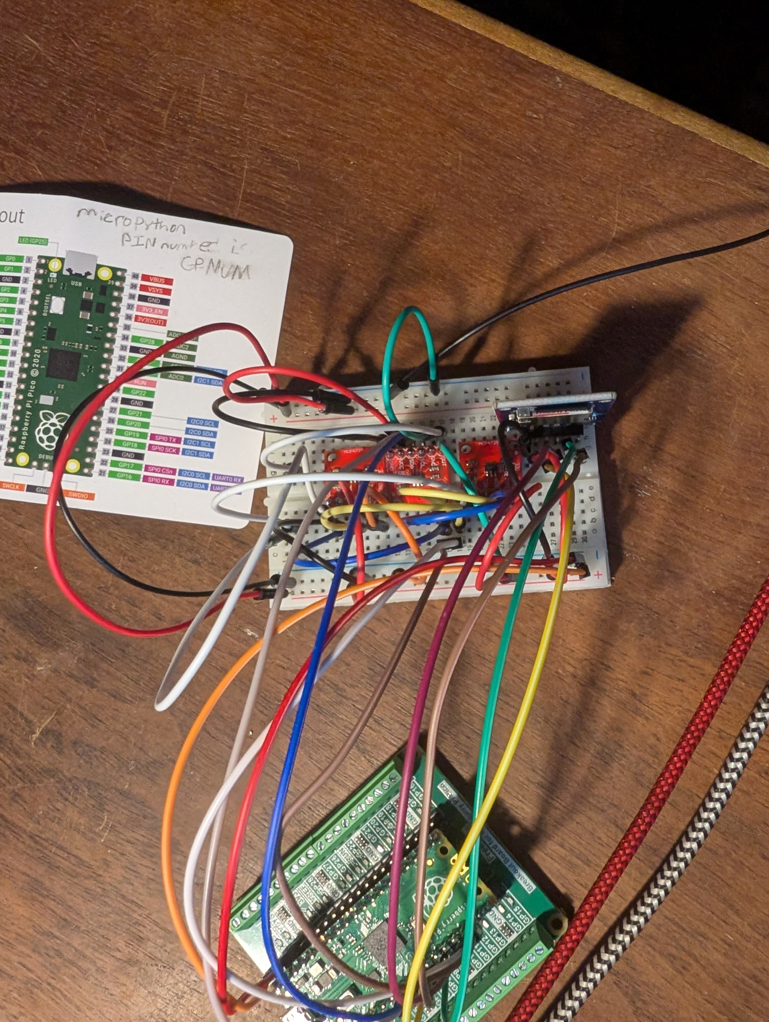 Partial breadboard shot for the image-to-cv converter. The breadboard is a bit messy, but it works.